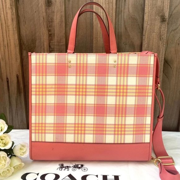 coach Dempsey Tote 40 With Garden Plaid Print And Coach Patch c8200 - Picture 10 of 15